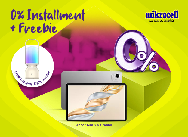 Get a FREE Camping Light Speaker, plus enjoy 0% interest on installments of up to 24 months with your EastWest credit card for every purchase of the Honor Pad X9a.