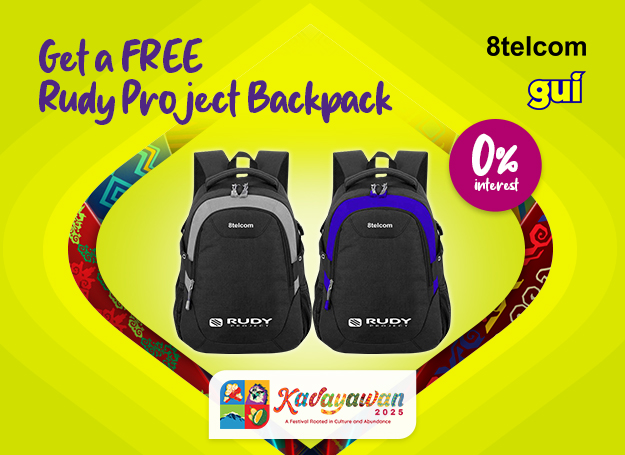 Get a FREE Rudy Project backpack at Select 8telcom & GUI Stores for a min. spend of Php 20,000, plus enjoy 0% installment offers with your EastWest credit card. 