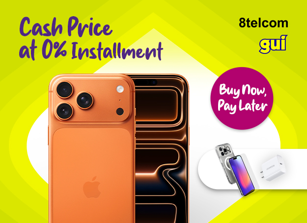 Get exclusive freebies with the new iPhone 17 Series and enjoy cash pricing on 0% installment for 12-and 24-month terms. Plus, enjoy Buy Now, Pay Later* with your EastWest credit card at 8telcom & GUI.  