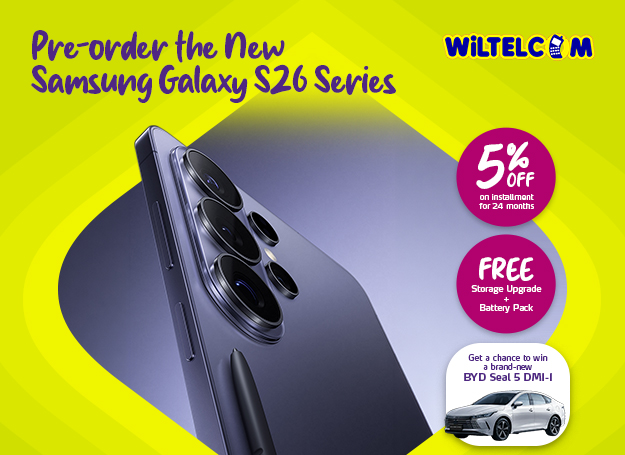 Pre-order the new Samsung Galaxy S26 Series at Wiltelcom and enjoy 5% OFF + freebies and a chance to win a brand-new BYD car when you use your EastWest credit card. 
