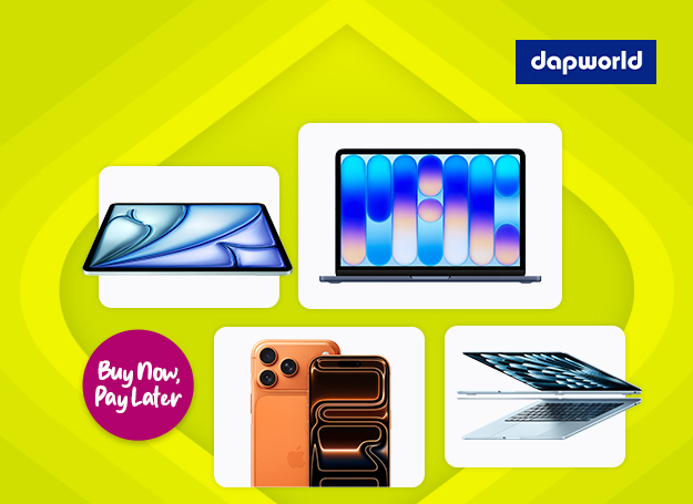 Enjoy cash price at 0% installment for 12- and 24-month terms, plus Buy Now, Pay Later* on Apple devices at Dapworld with your EastWest credit card.